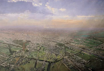 General view of Paris from a hot-air balloon, 1855 (detail)